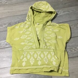 Daily Practice Stitch Embroidered Green White Deep V Neck Hooded Top S